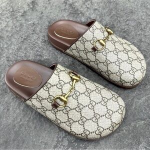 Gucci Beige Monogram Clogs